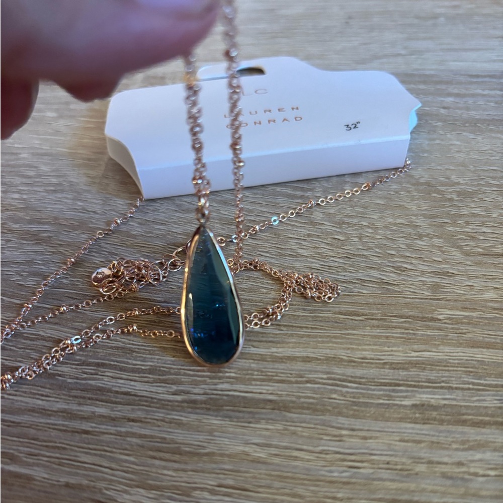 LC Lauren Conrad Gold Necklace with Blue Teardrop Pendant - Picture 2 of 2